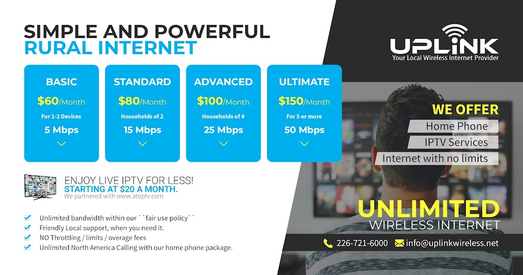 UpLink Wireless | 143 Borden Ave Unit #5, Belmont, ON N0L 1B0, Canada | Phone: (226) 721-6000