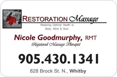 Restoration Massage- RMT- Registered Massage Therapy | 828 Brock St N, Whitby, ON L1N 4J5, Canada | Phone: (905) 430-1341
