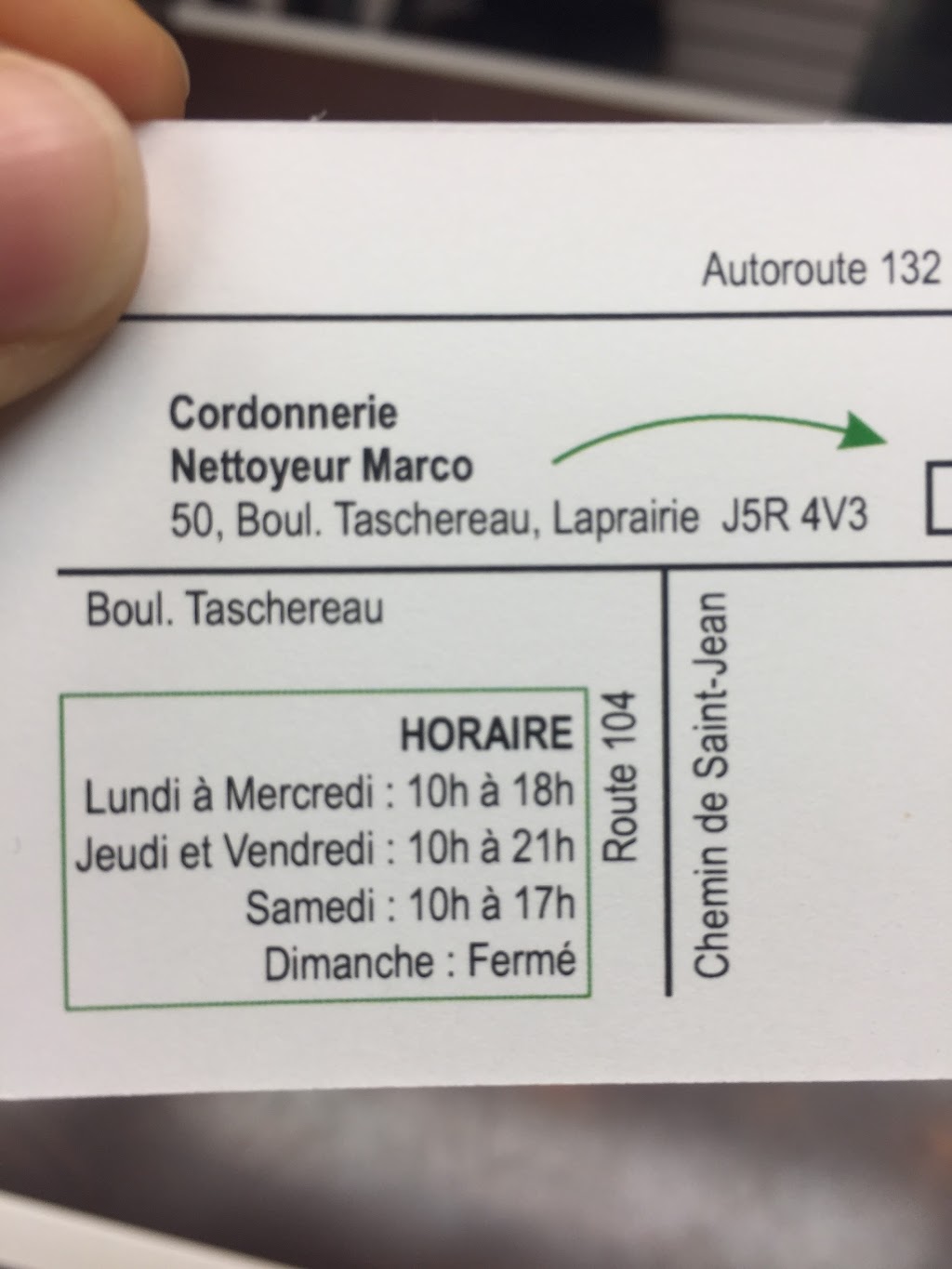 Cordonnerie Nettoyeur Marco | 50 Bd Taschereau, La Prairie, QC J5R 4V3, Canada | Phone: (450) 659-6446
