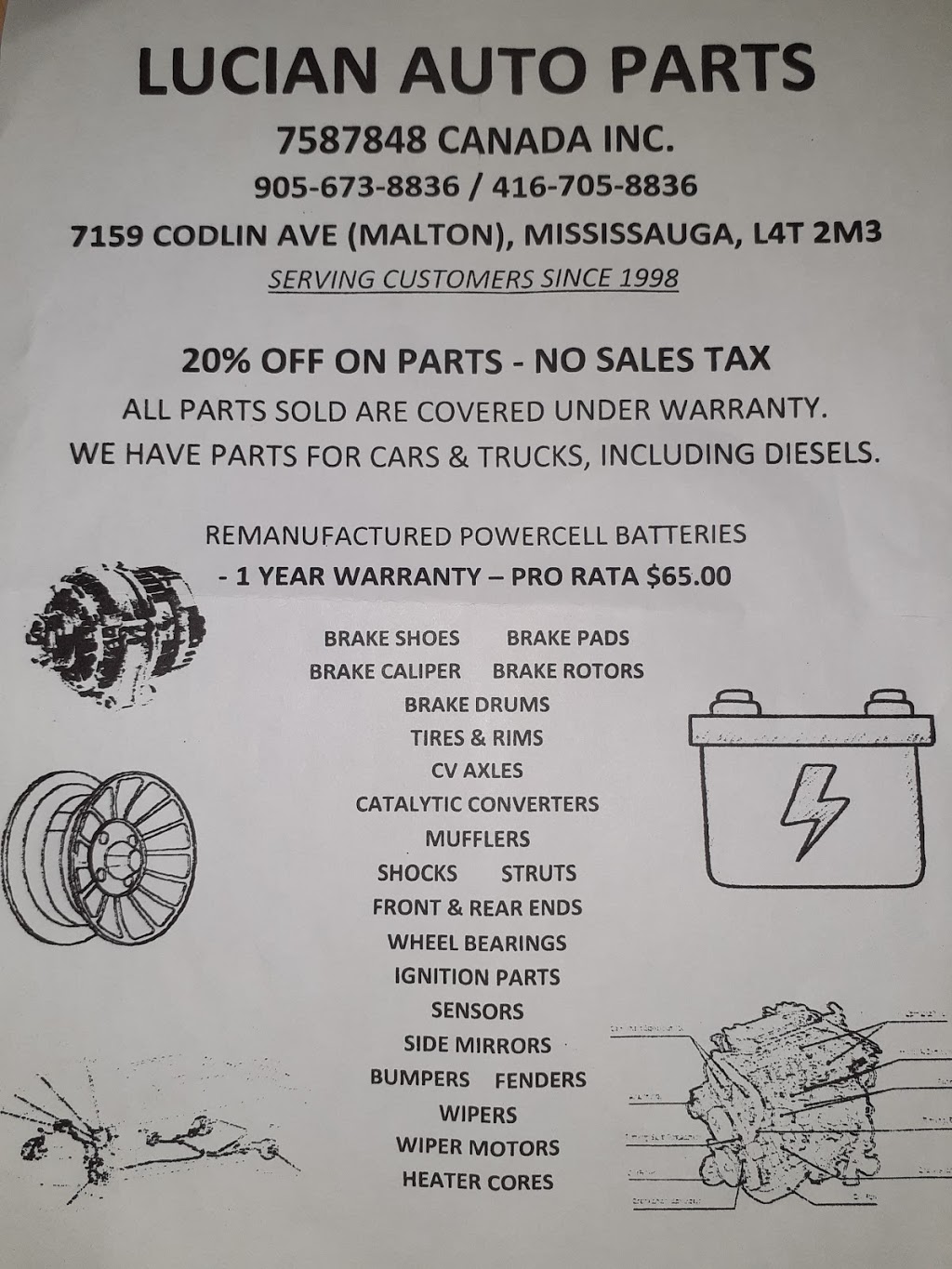 Lucian Auto Parts | 7159 Codlin Ave, Mississauga, ON L4T 2M3, Canada | Phone: (905) 673-8836