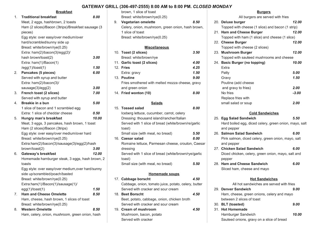Gateway Grill On Main | 106 Main Street, Blaine Lake, SK S0J 0J0, Canada | Phone: (306) 497-2555