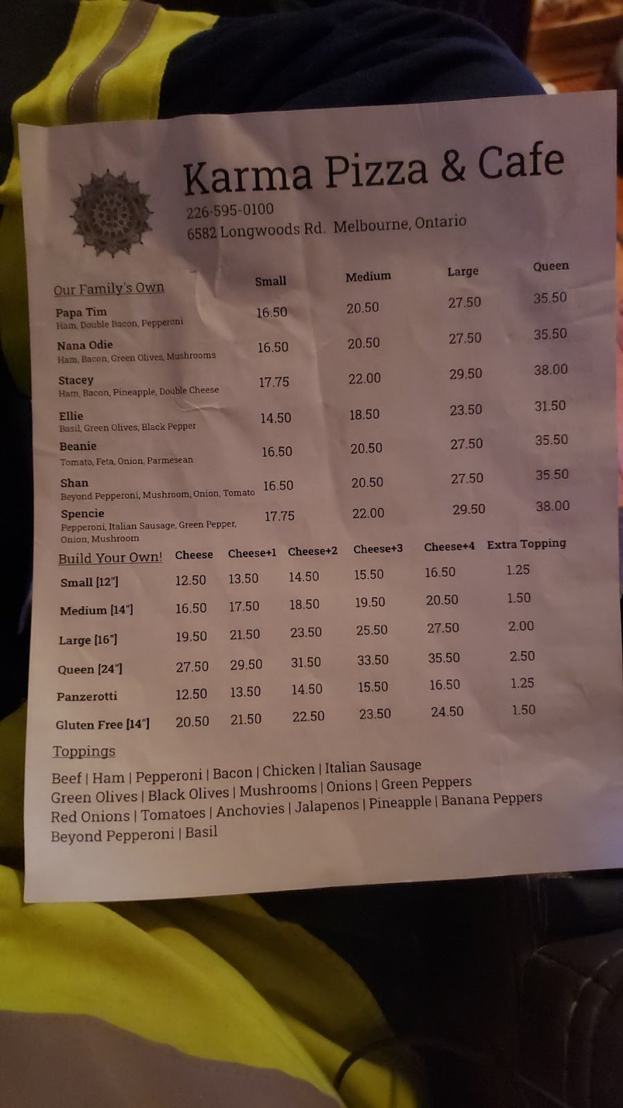 Karma Pizza & Cafe | 6582 Longwoods Rd, Melbourne, ON N0L 1T0, Canada | Phone: (226) 595-0100