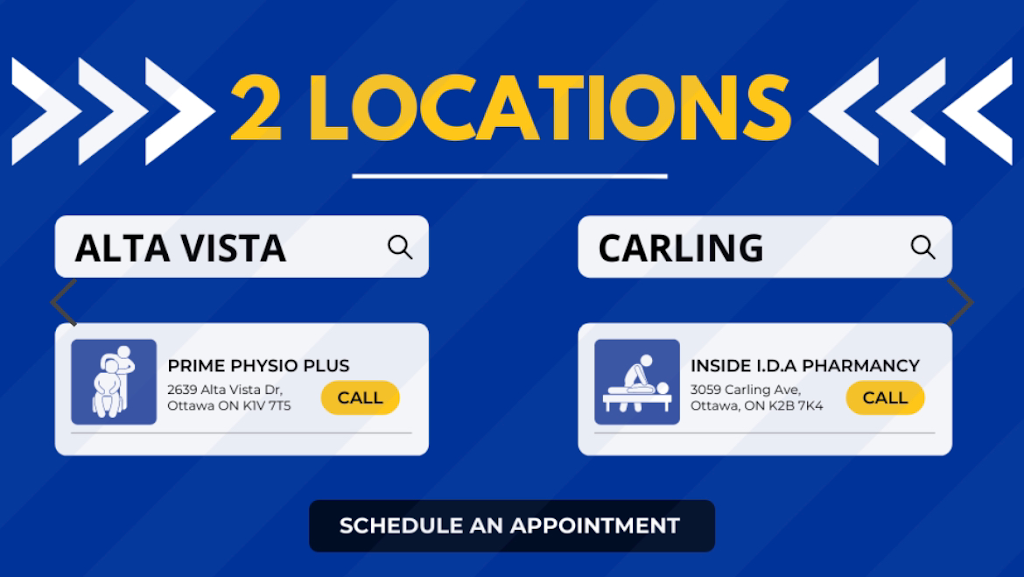 Prime Physio Plus - Carling | Inside I.D.A. Mecca Pharmacy, 3059 Carling Ave, Ottawa, ON K2B 7K4, Canada | Phone: (613) 706-4472