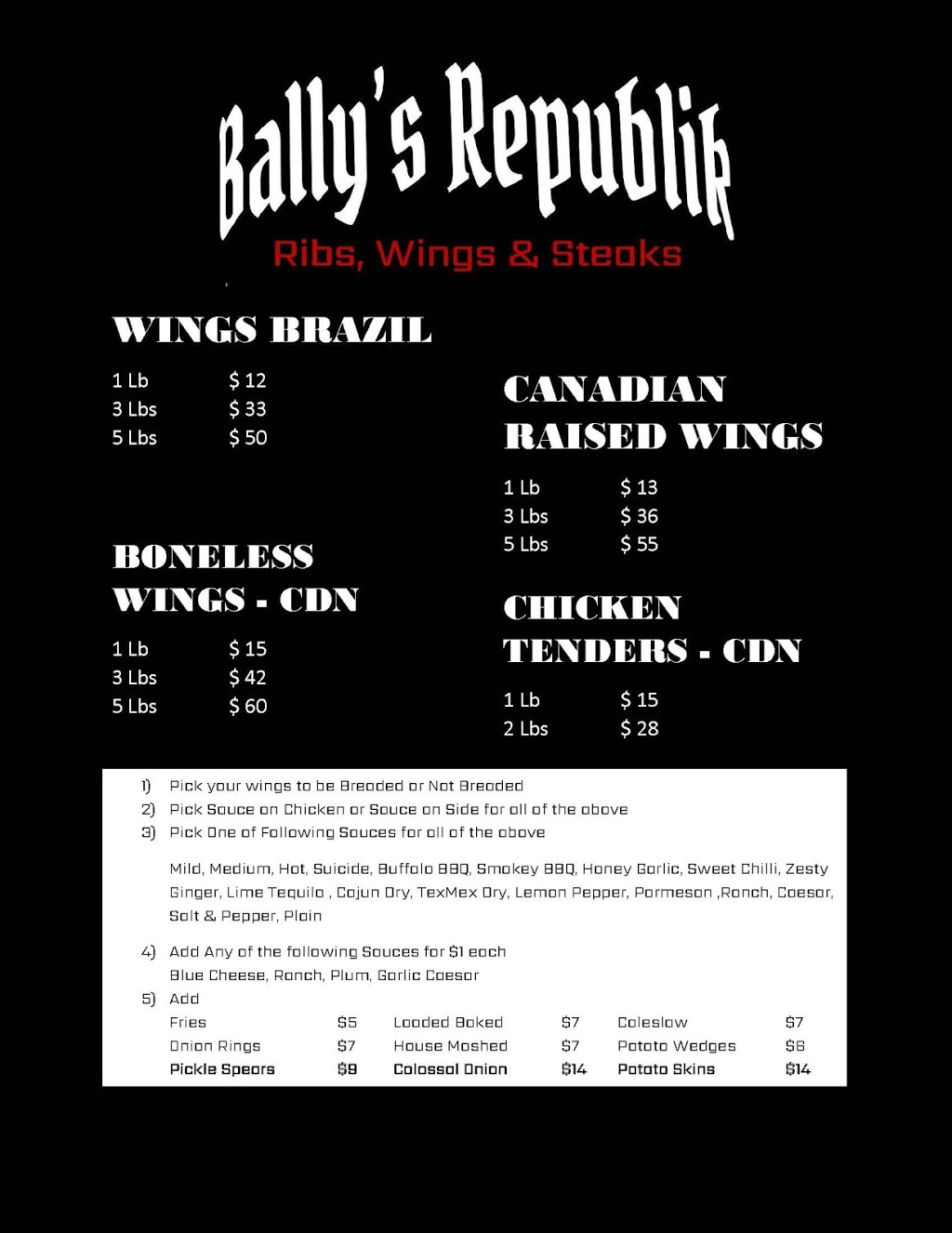 Ballys Ribs, Wings & Steak Republik | restaurant | 1077 N Service Rd Unit 13, Mississauga, ON L4Y 1A6, Canada | 9052757200 OR +1 905-275-7200