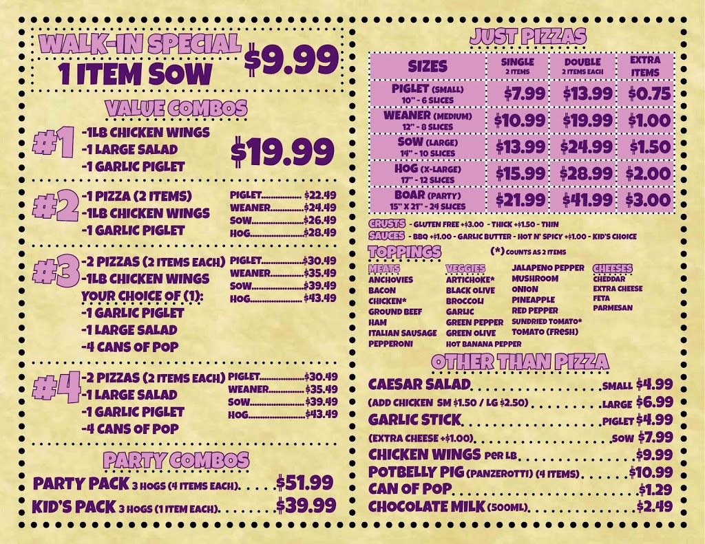 Pepes Purple Pig Pizzeria | 142 Main St N, Rockwood, ON N0B 2K0, Canada | Phone: (519) 856-2020