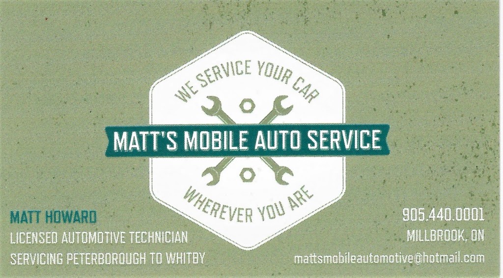 Matts Mobile Auto Service | car repair | Millbrook, ON L0A 1G0, Canada | 9054400001 OR +1 905-440-0001