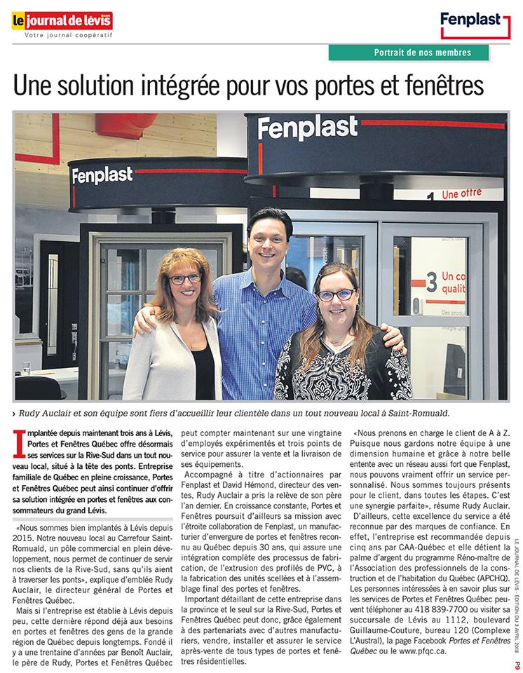Fenplast - Portes et fenêtres Québec | Lévis | 1112 Bd Guillaume-Couture local 120, Lévis, QC G6W 0R8, Canada | Phone: (418) 839-7700