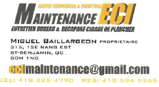 Maintenance ECI | 440 Av. du Collège, Saint-Benjamin, QC G0M 1N0, Canada | Phone: (418) 225-4790