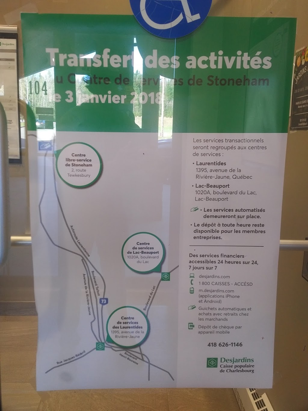 Caisse populaire Desjardins de Charlesbourg | 2, route Tewkesbury, Bureau 104, Stoneham-et-Tewkesbury, QC G3C 2K6, Canada | Phone: (418) 626-1146