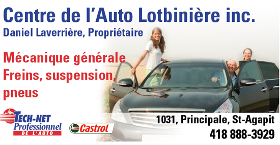 Centre De LAuto Lotbiniere | 1031 Rue Principale, Saint-Agapit, QC G0S 1Z0, Canada | Phone: (418) 888-3929