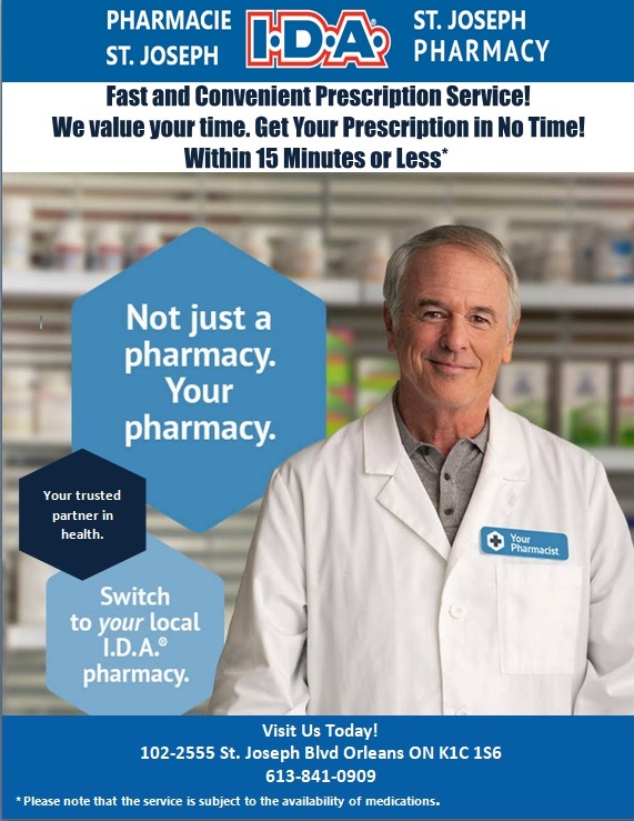 IDA St. Joseph Pharmacy | 2555 St Joseph Blvd Suite 102, Orléans, ON K1C 1S6, Canada | Phone: (613) 841-0909