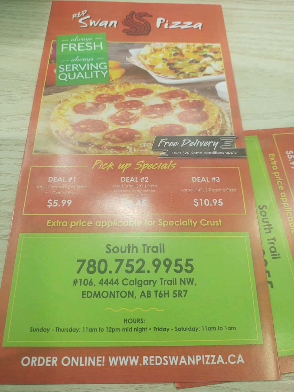 Red Swan Pizza | 4444 Calgary Trail NW A - 106, Edmonton, AB T6H 5W6, Canada | Phone: (780) 752-9955