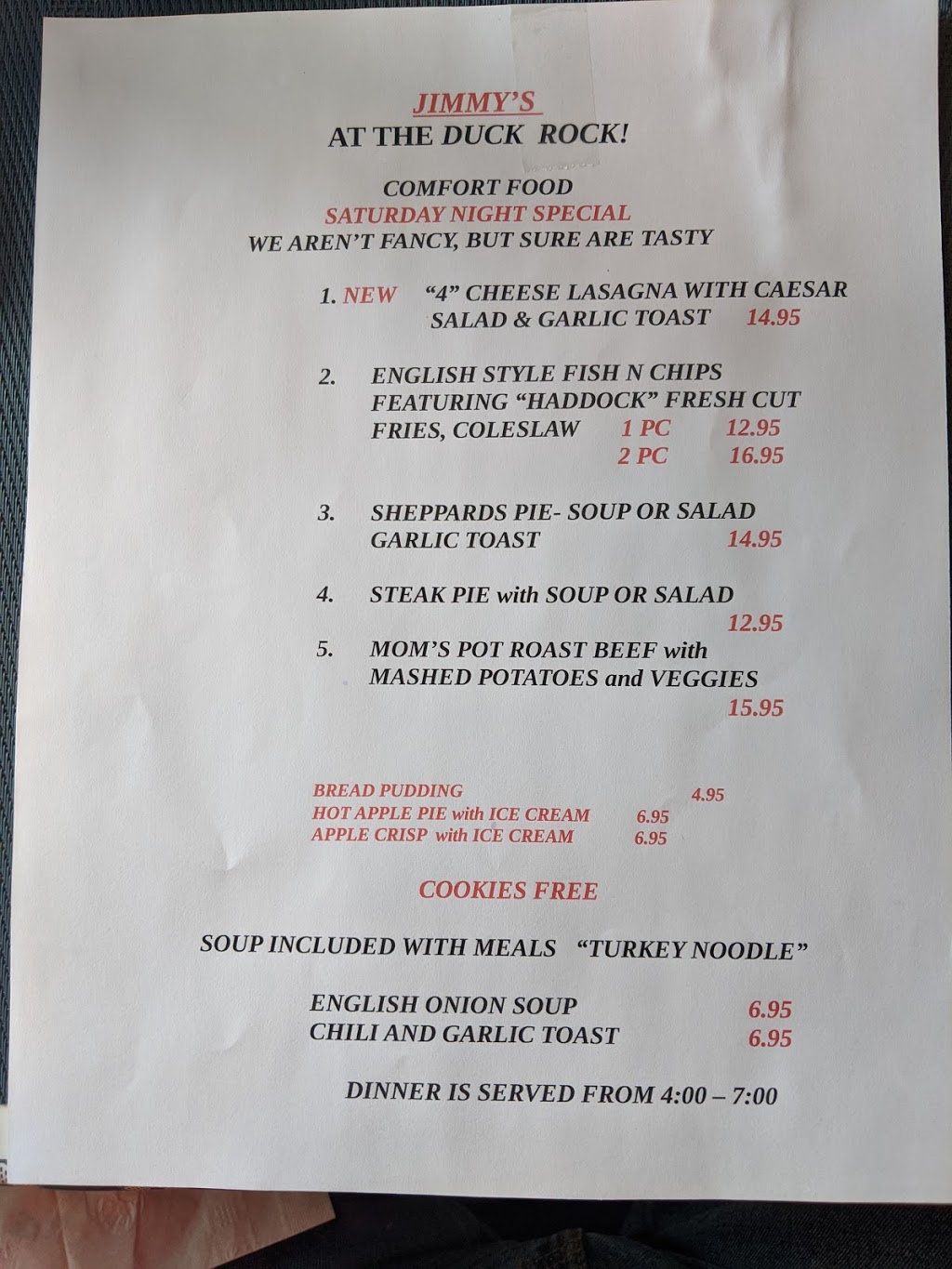 Jimmys At The Duck Rock Restaurant | 2093 Hwy 124, Dunchurch, ON P0A 1G0, Canada | Phone: (705) 389-1096