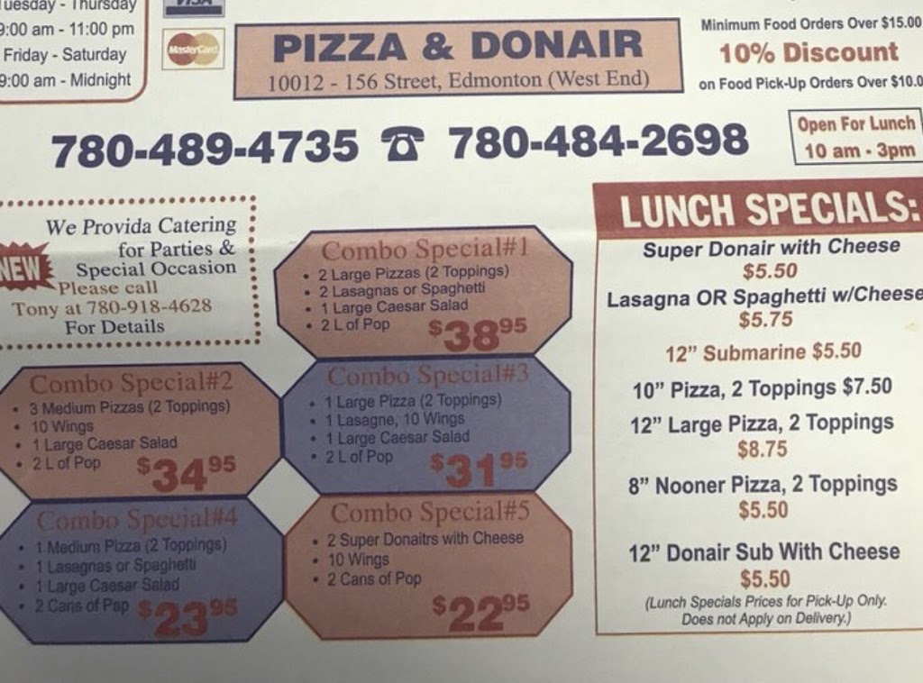 Hollywood Pizza & Donair Ltd | 10012 156 St NW, Edmonton, AB T5P 0L5, Canada | Phone: (780) 484-2698