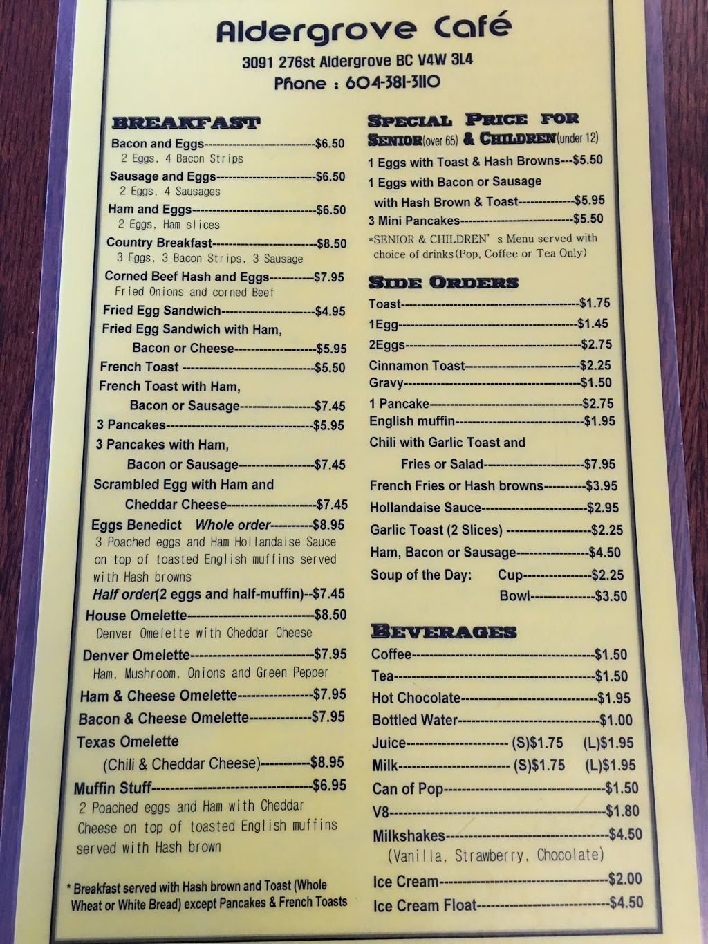 Aldergrove Cafe | 3091 276 St, Aldergrove, BC V4W 3L4, Canada | Phone: (604) 381-3110