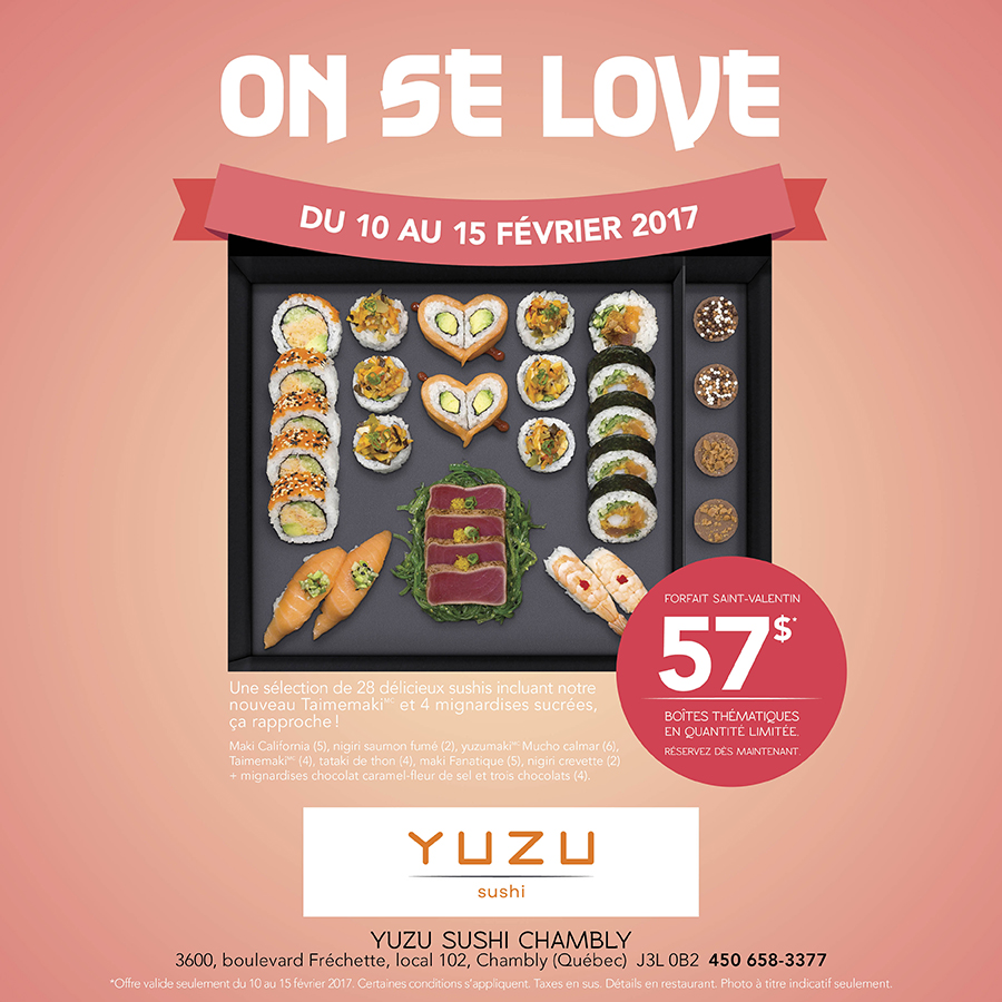Yuzu sushi | meal takeaway | 3600 Boulevard Fréchette #102, Chambly, QC J3L 0B2, Canada | 4506583377 OR +1 450-658-3377