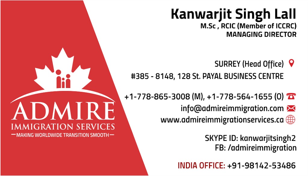 ADMIRE IMMIGRATION SERVICES | Payal Business Centre, 8148 128 St #385, Surrey, BC V3W 1R1, Canada | Phone: (778) 683-3008