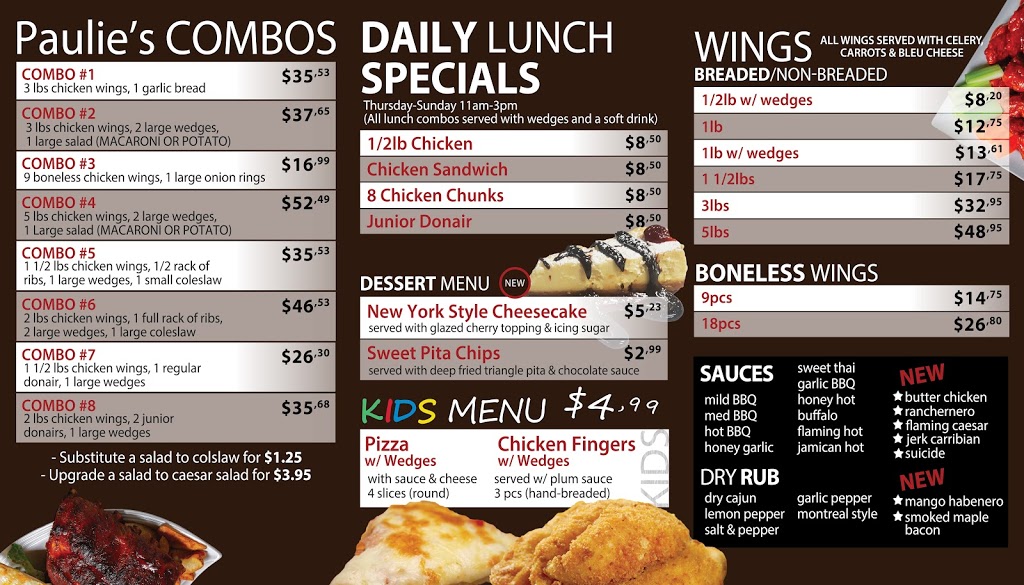 Paulies Wings & Donairs | 30 Rymal Rd E, Hamilton, ON L9B 1T7, Canada | Phone: (905) 574-5757