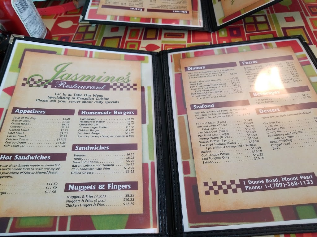 Jasmines Restaurant | 1 Dunns Rd, Mount Pearl, NL A1N 3L1, Canada | Phone: (709) 368-1133