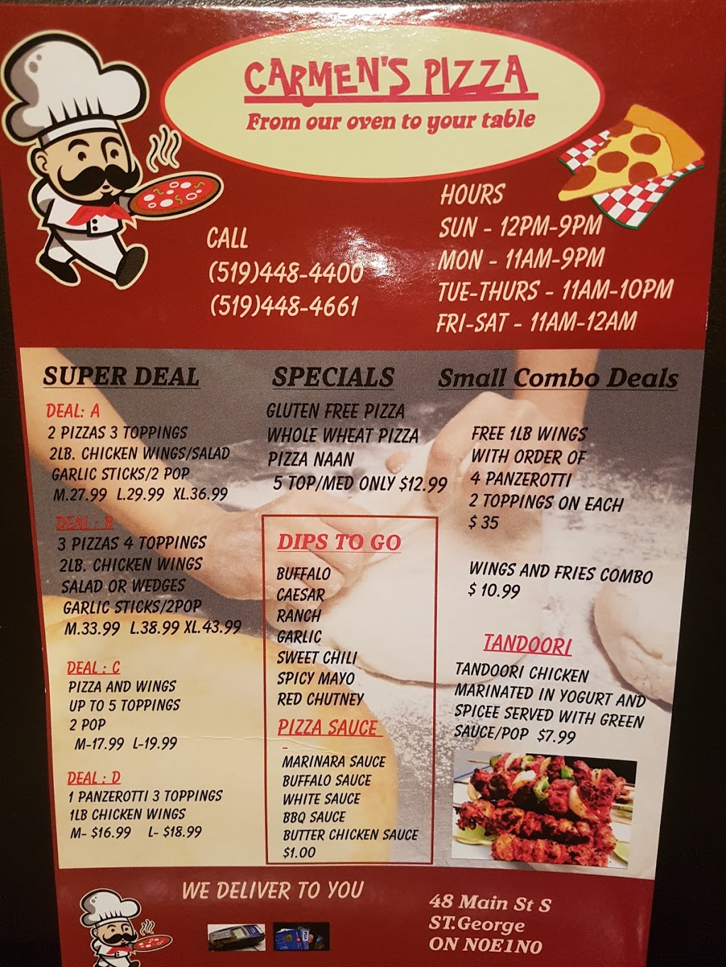 Carmens pizza | 48 Main St S, Saint George, ON N0E 1N0, Canada | Phone: (519) 448-4400