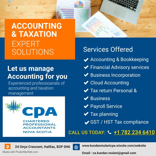 Kundan Mulani, CPA | 24 Onyx Cres, Halifax, NS B3P 0H6, Canada | Phone: (782) 234-6410