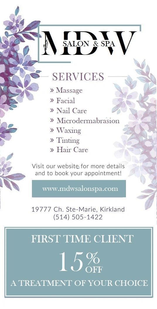 MDW Salon & Spa | 19777 Ch Ste-Marie, Kirkland, QC H9J 3L8, Canada | Phone: (514) 505-1422