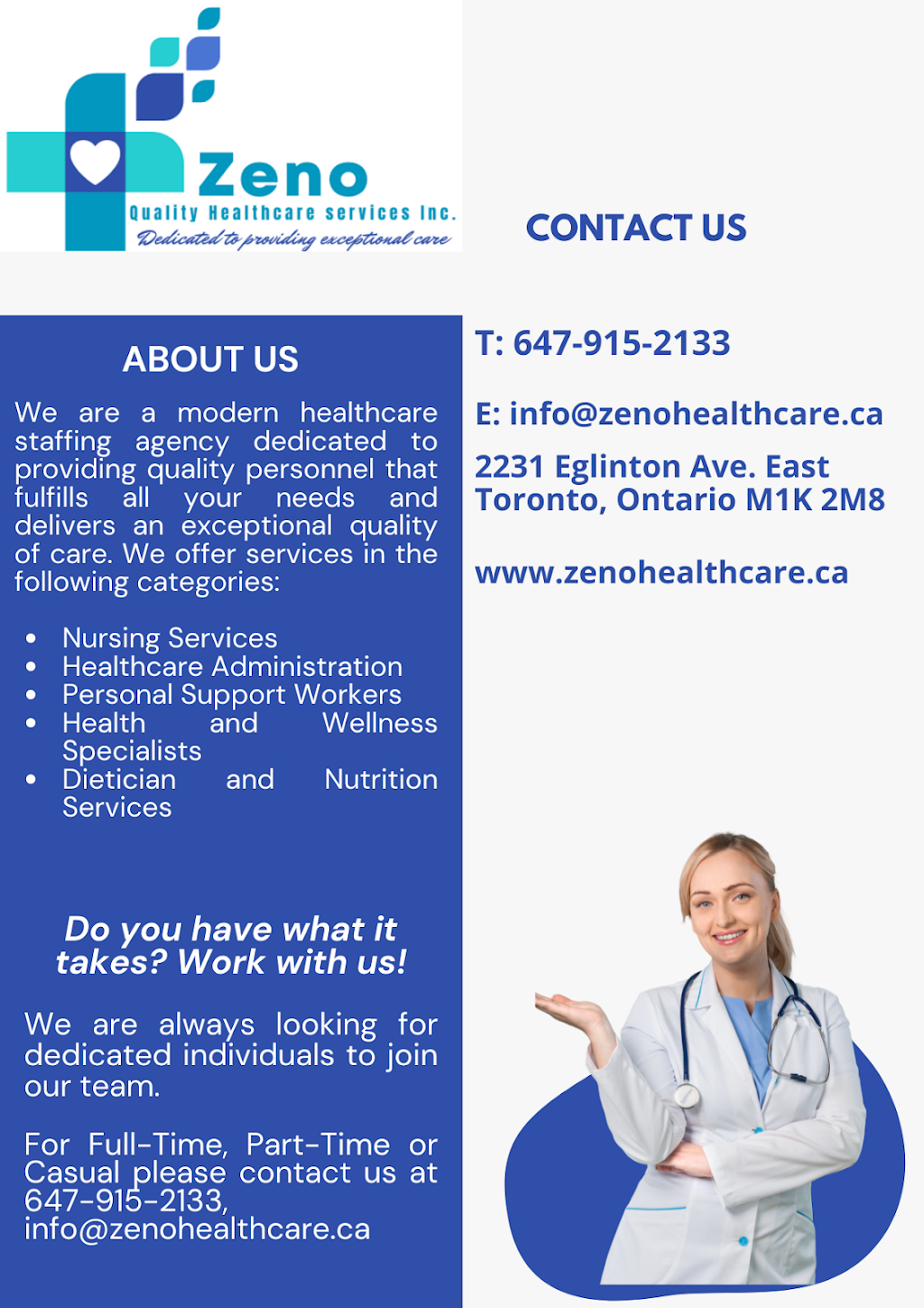 Zeno Quality Healthcare Services Inc. | 2231 Eglinton Ave E, Toronto, ON M1K 2M8, Canada | Phone: (647) 915-2133