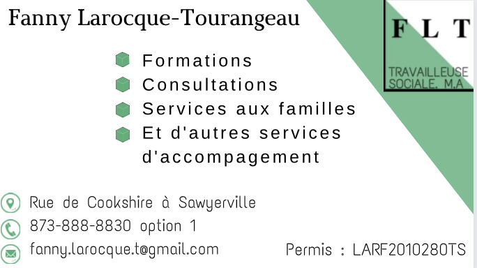 Fanny Larocque-T. Travailleuse sociale | 5 Rue de Cookshire, Sawyerville, QC J0B 3A0, Canada | Phone: (873) 888-8830