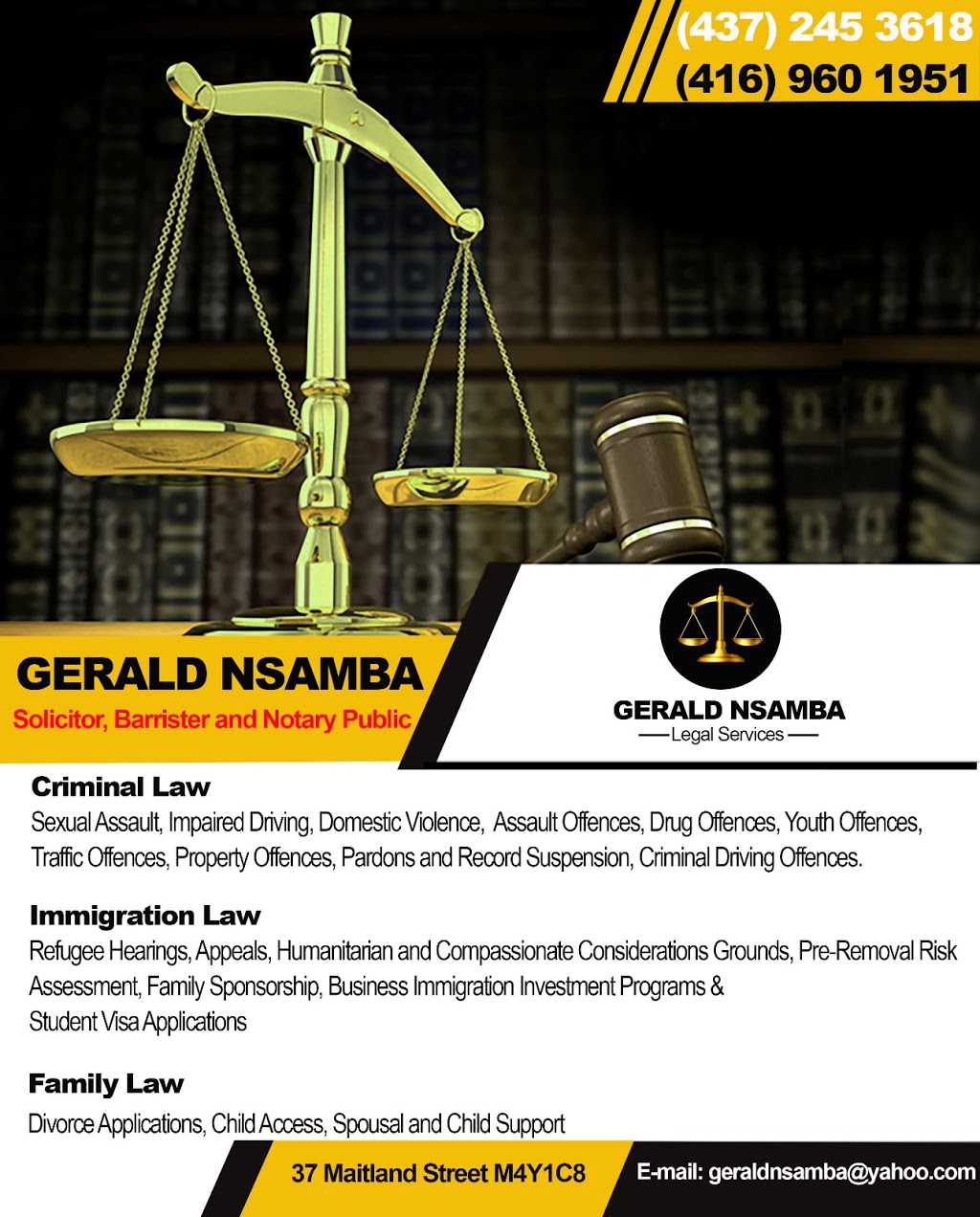 GERALD NSAMBA LEGAL SERVICES | 1111 Finch Ave West #201, Toronto, ON M3J 2E5, Canada | Phone: (437) 245-3618