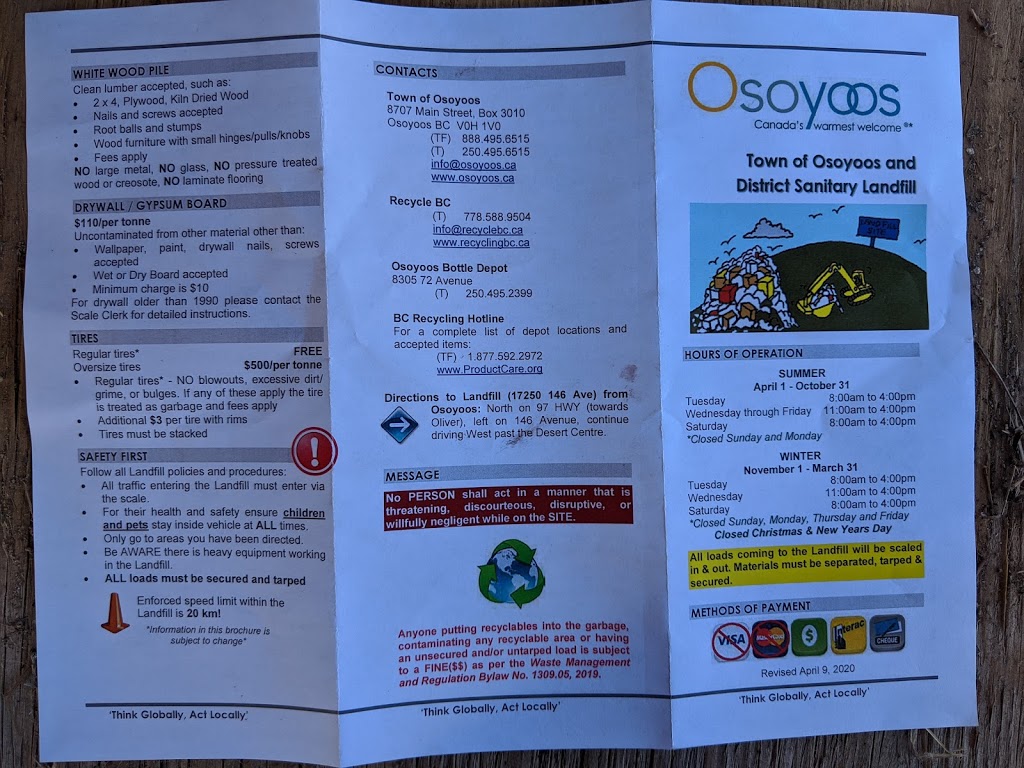 Town of Osoyoos and District Sanitary Landfill | 17250 146 Ave, Osoyoos, BC V0H 1V0, Canada | Phone: (250) 495-6515