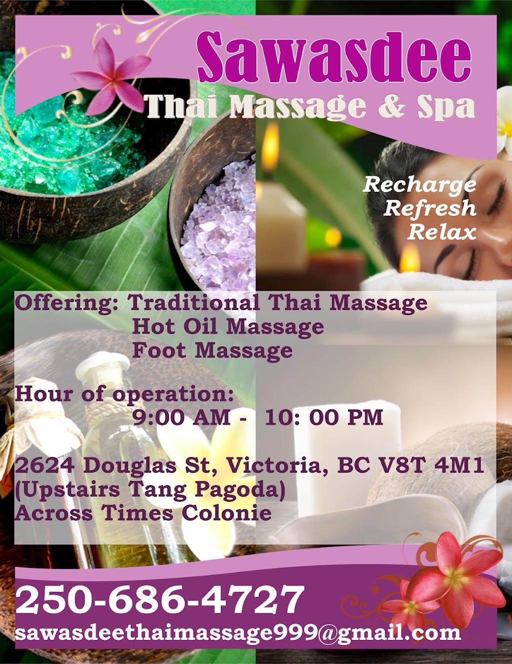 Sawasdee Thai Massage & Spa | 2624 Douglas St, Victoria, BC V8T 4M1, Canada | Phone: (778) 269-4623