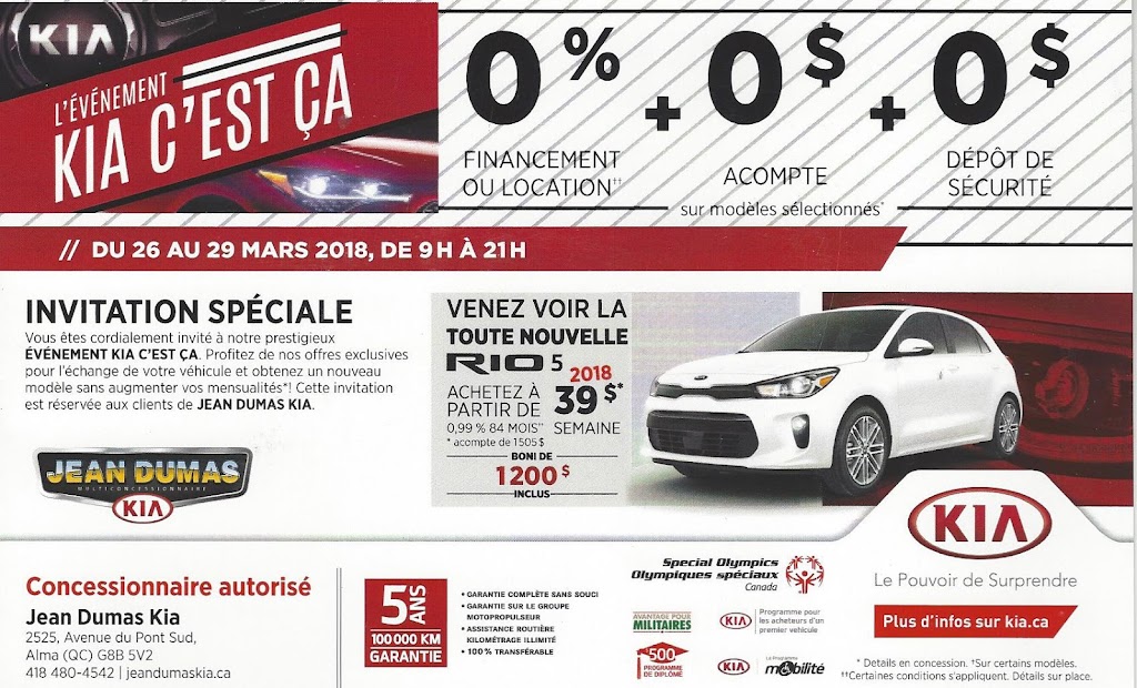 Jean Dumas Kia | 2525 Av. du Pont S, Alma, QC G8B 5V2, Canada | Phone: (418) 480-4542