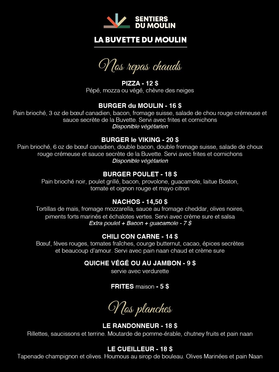 Buvette du moulin | 99 Chem. du Moulin, Lac-Beauport, QC G3B 0E1, Canada | Phone: (418) 849-9652