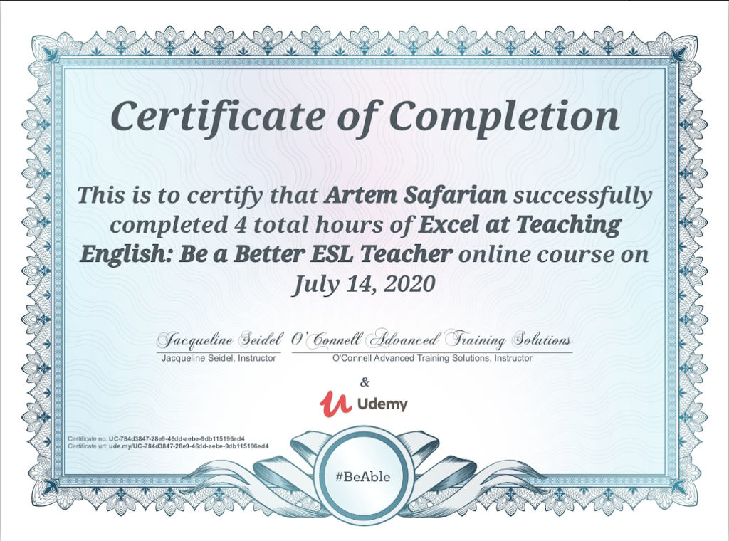 Artem Safarian, B.A TESOL | 36 Knapton Dr, Newmarket, ON L3X 3A9, Canada | Phone: (647) 705-4551