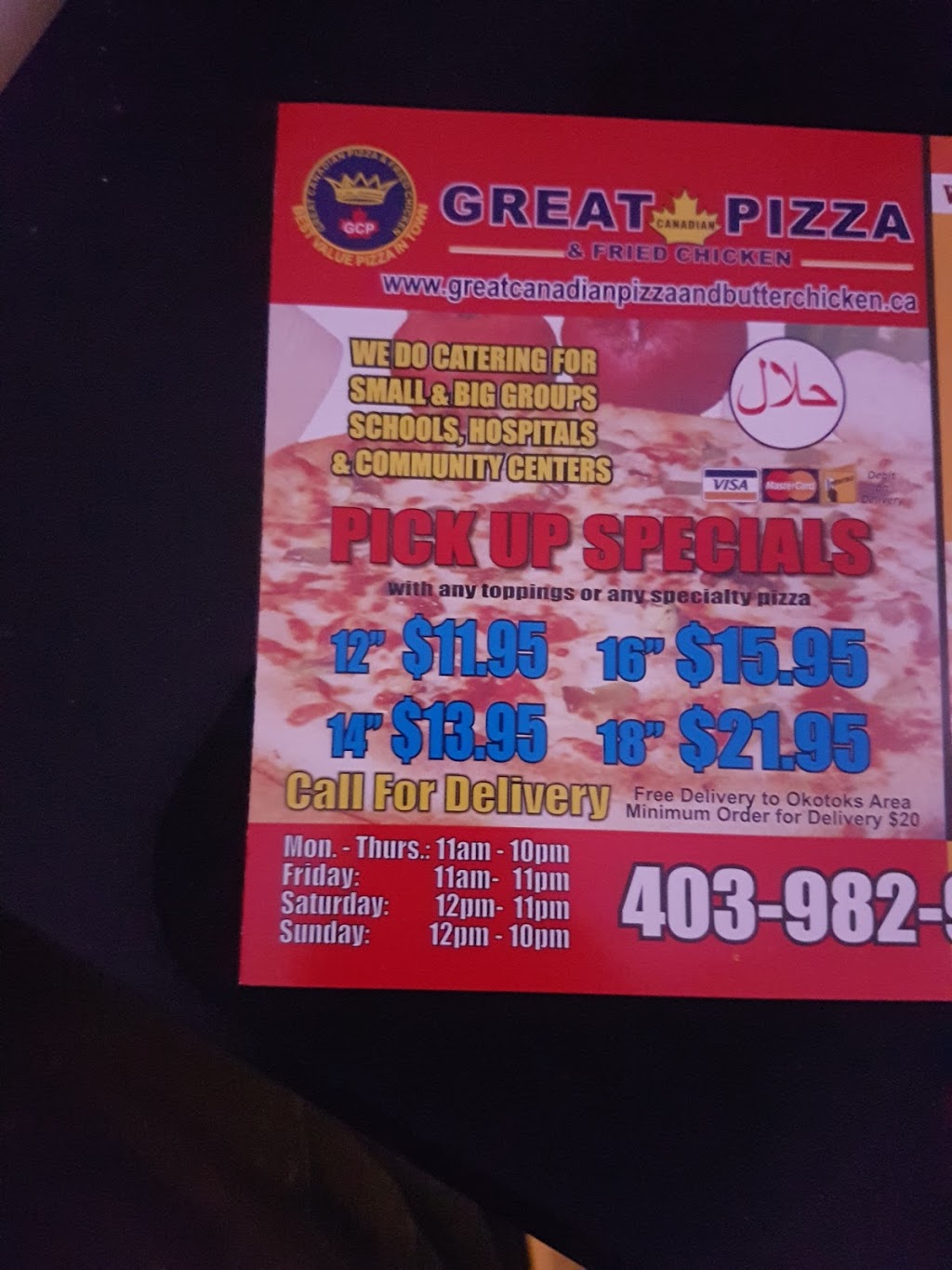 Great Canadian Pizza | 116 Elizabeth St, Okotoks, AB T1S 1J9, Canada | Phone: (403) 982-9555