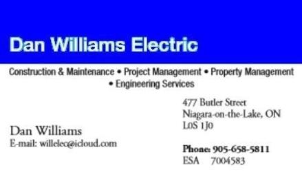 Dan Williams Electric | electrician | 477 Butler St, Niagara-on-the-Lake, ON L0S 1J0, Canada | 9056585811 OR +1 905-658-5811