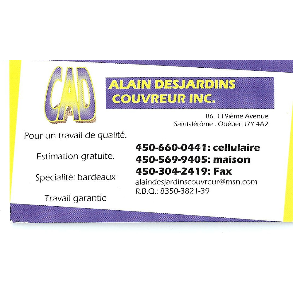 Alain Desjardins Couvreur | 86 119e Av, Saint-Jérôme, QC J7Y 4A2, Canada | Phone: (450) 660-0441