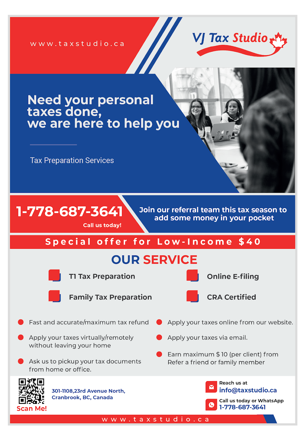 VJ Tax Studio Inc. | 1108 23 Ave N #301, Cranbrook, BC V1C 5T6, Canada | Phone: (778) 687-3641