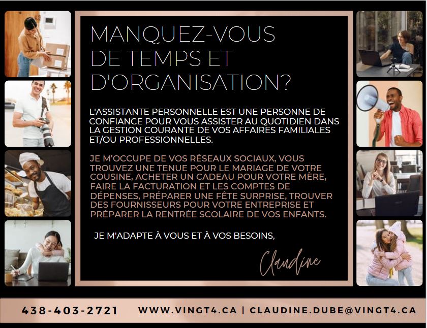 Vingt4 - Assistante personnelle | 35 Boulevard Yvon-LHeureux N Maison #4, Beloeil, QC J3G 6L6, Canada | Phone: (438) 403-2721