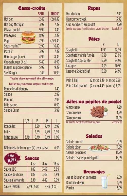 Resto Chez Stef | 5657 Chem. de Saint-Jean, Saint-Félix-de-Valois, QC J0K 2M0, Canada | Phone: (579) 344-4444