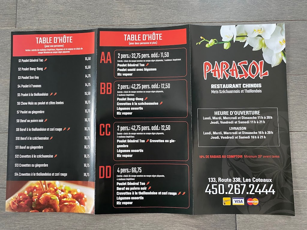 Restaurant Parasol | restaurant | 133 QC-338, Les Coteaux, QC J7X 1C7, Canada | 4502672444 OR +1 450-267-2444