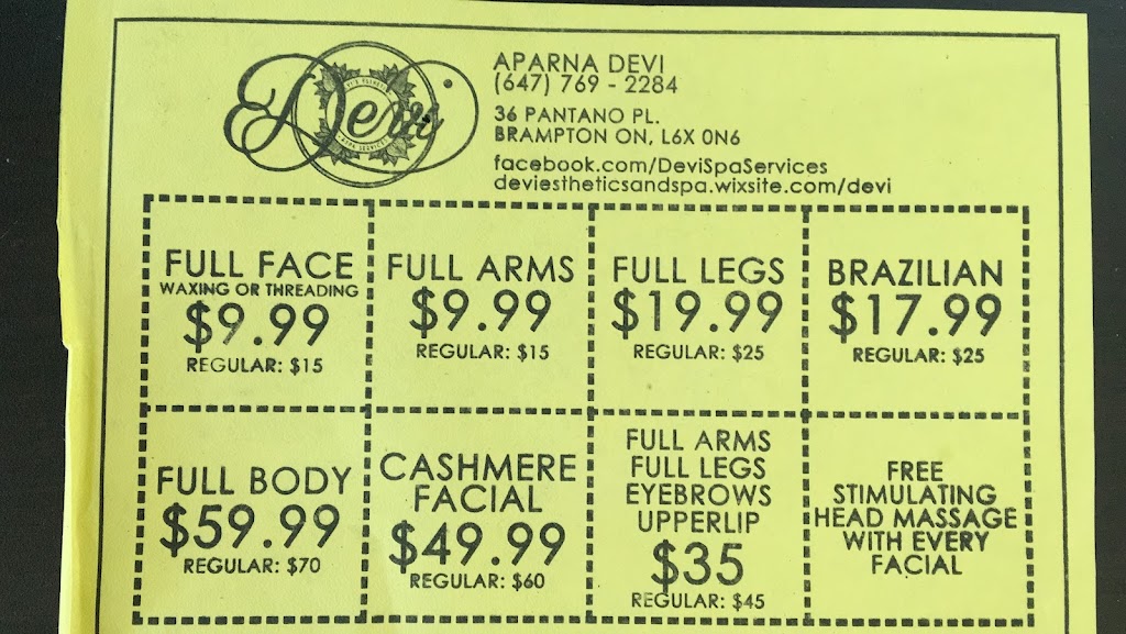 DEVIS ESTHETIC AND SPA SERVICES | 36 Pantano Pl, Brampton, ON L6X 0N6, Canada | Phone: (647) 769-2284