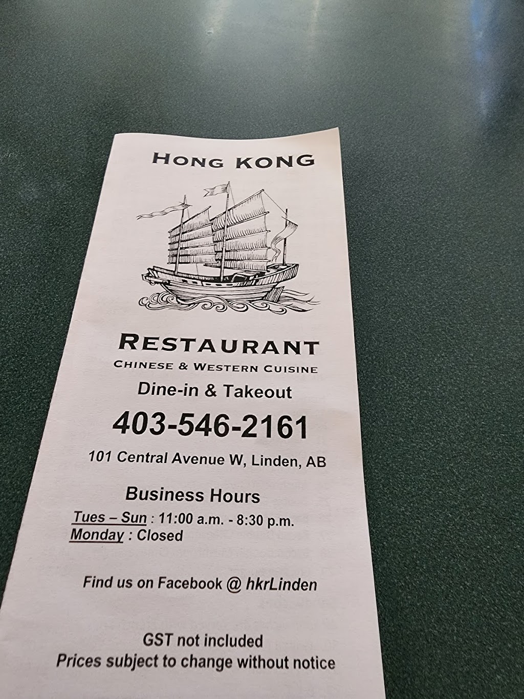 Hong Kong Restaurant | 101 Central Ave W, Linden, AB T0M 1J0, Canada | Phone: (403) 546-2161
