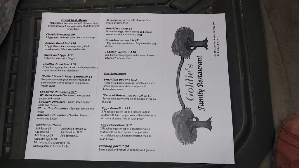 Goldies Family Restaurant | 1716 London Line, Sarnia, ON N7T 7H2, Canada | Phone: (519) 491-8777