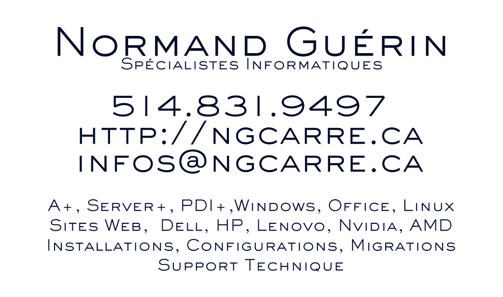 Normand Guérin Informatique | 1192 Rue de lÉrablière, Sainte-Julienne, QC J0K 2T0, Canada | Phone: (514) 831-9497