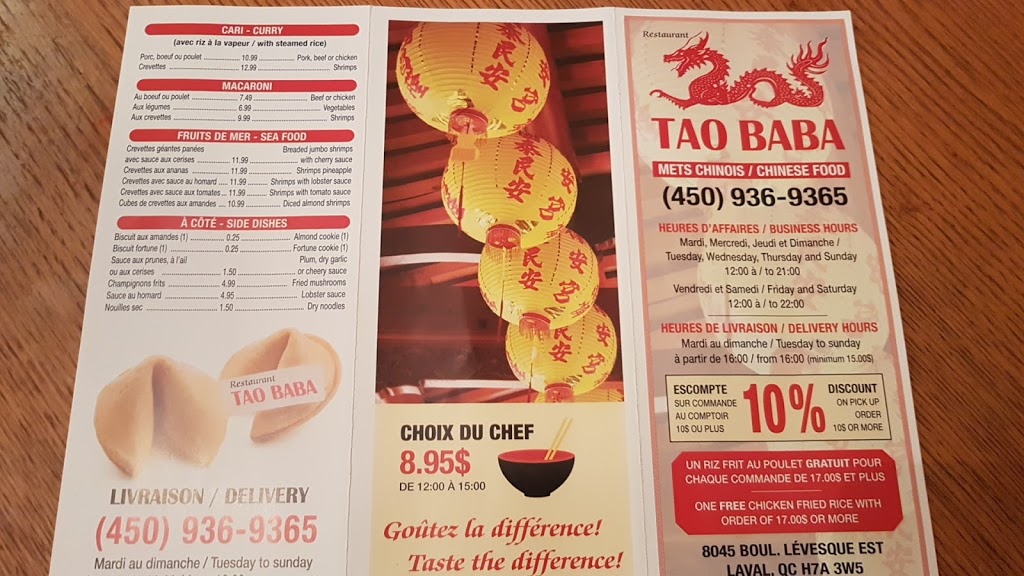 Restaurant Tao Baba | Laval, QC H7A 3W5, Canada | Phone: (450) 936-9365