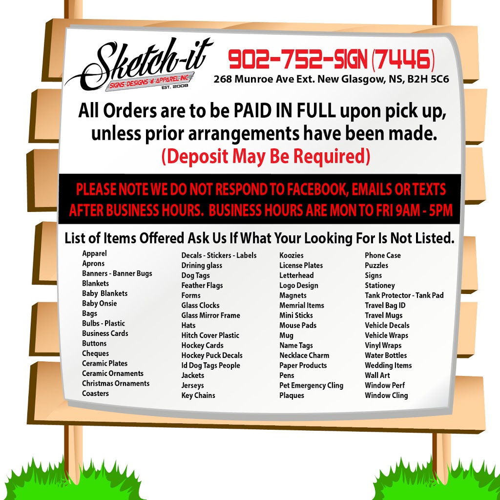 Sketch-It Signs & Designs | 268 Munroe Avenue Extension, Westville Road, New Glasgow, NS B2H 5C6, Canada | Phone: (902) 752-7446