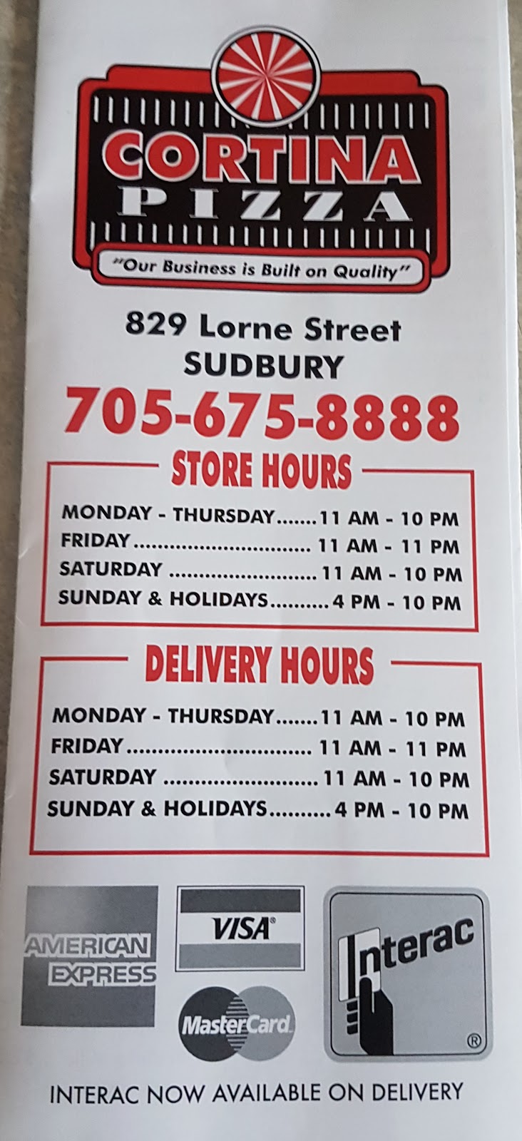 Cortina Pizza | 829 Lorne St, Greater Sudbury, ON P3C, Canada | Phone: (705) 675-8888