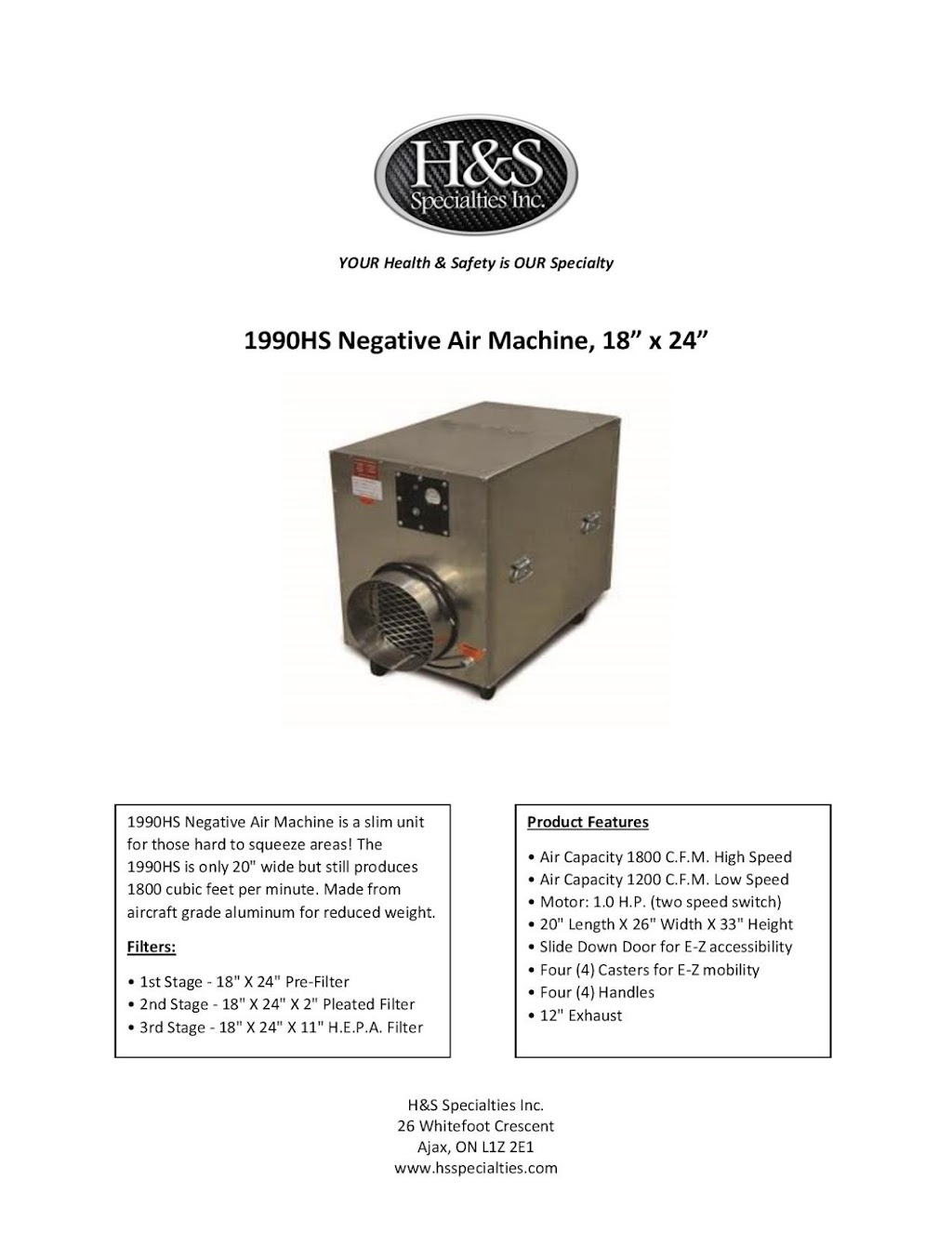 H&S Specialties Inc. | 1060 Salk Rd Unit 5, Pickering, ON L1W 3C5, Canada | Phone: (905) 492-5892