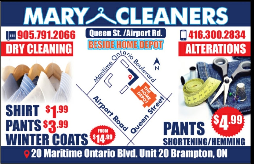 Mary Cleaners | laundry | 20 Maritime Ontario Blvd, Brampton, ON L6S 0C2, Canada | 9057912066 OR +1 905-791-2066